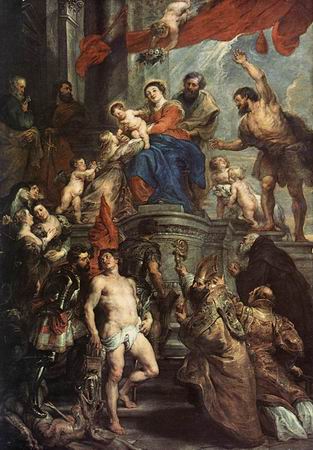 Мадонна на престоле с Младенцем и святыми. Рубенс Петер-Пауль (1577-1640). (ок. 1628, Антверпен, церковь Св. Августина)