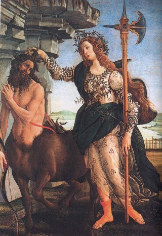 Минерва (Афина Паллада) и Кентавр. Сандро Боттичелли. 1482-1483. Уффици, Флоренция