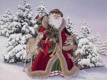 Дед Мороз и звери. Праздничная открытка