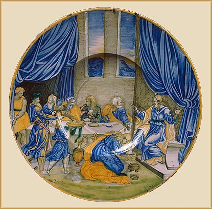 Эрмитаж. Тарелка. Пир у Симона Фарисея. Ок. 1540, Фаэнца, Италия. Майолика