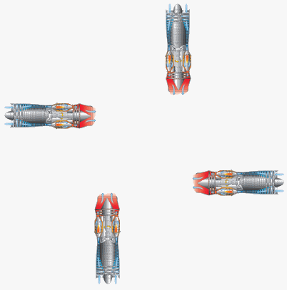 Несколько пар реактивных двигателей установленных по кругу